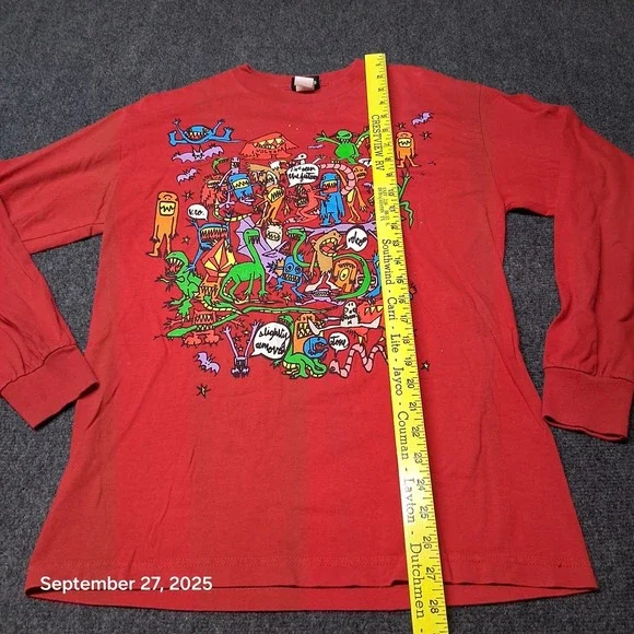 Vintage‎ Volcom Cartoon Monsters Shirt Size Medium Red Long Sleeve Crew Neck - Picture 6 of 10